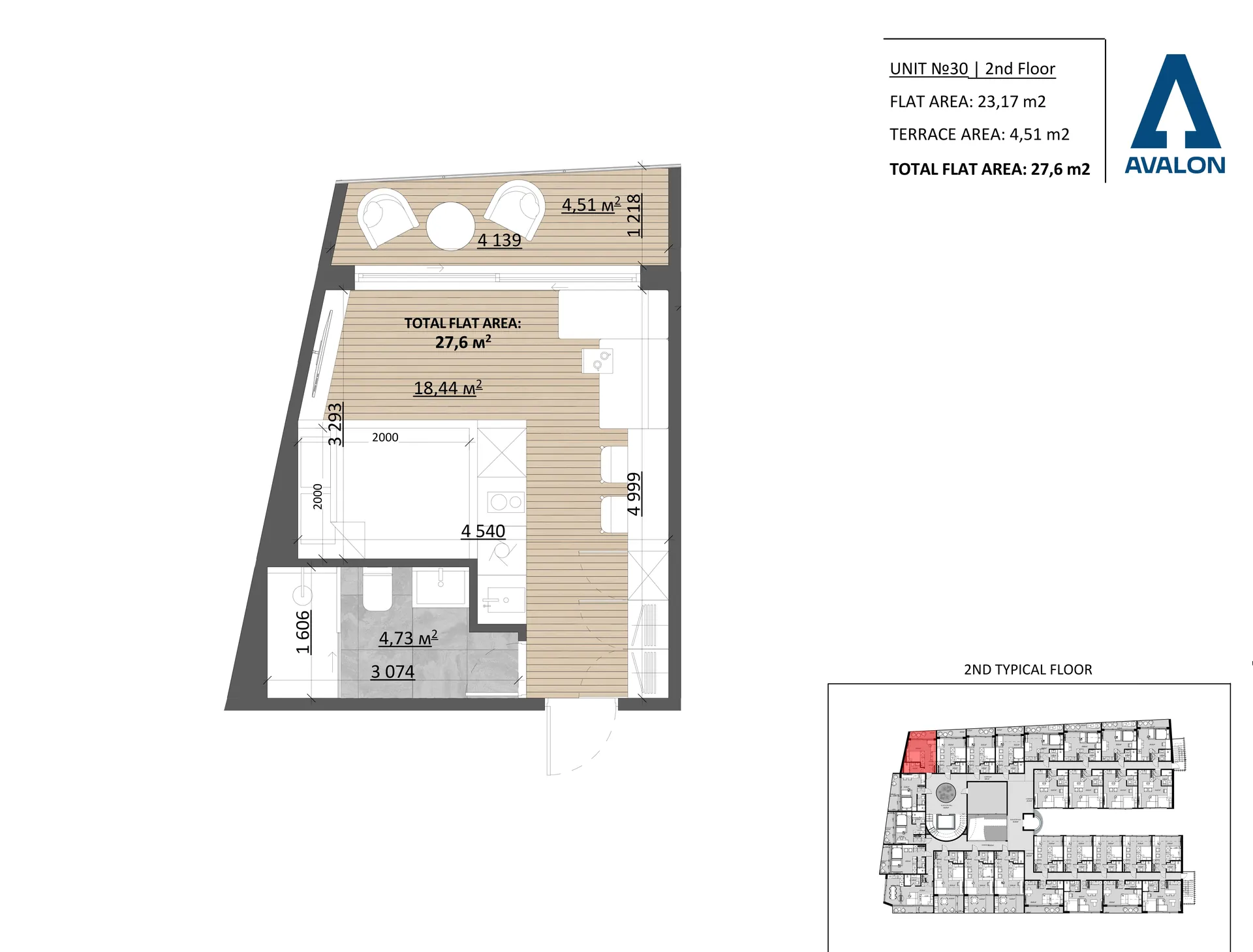 Планировка: Studio with Balcony, юнит 30, 2 этаж