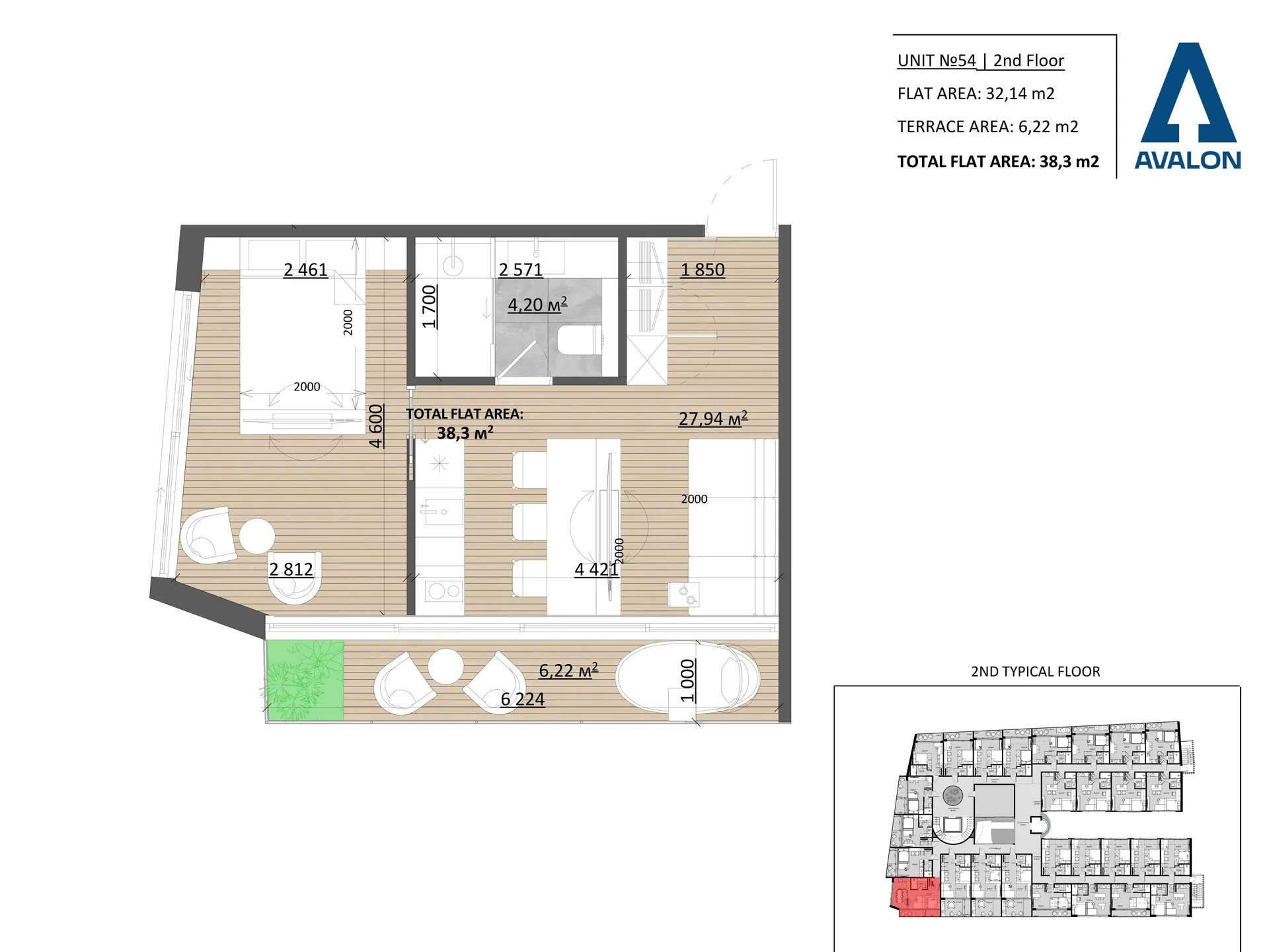 Планировка: Superior with Balcony, юнит 54, 2 этаж